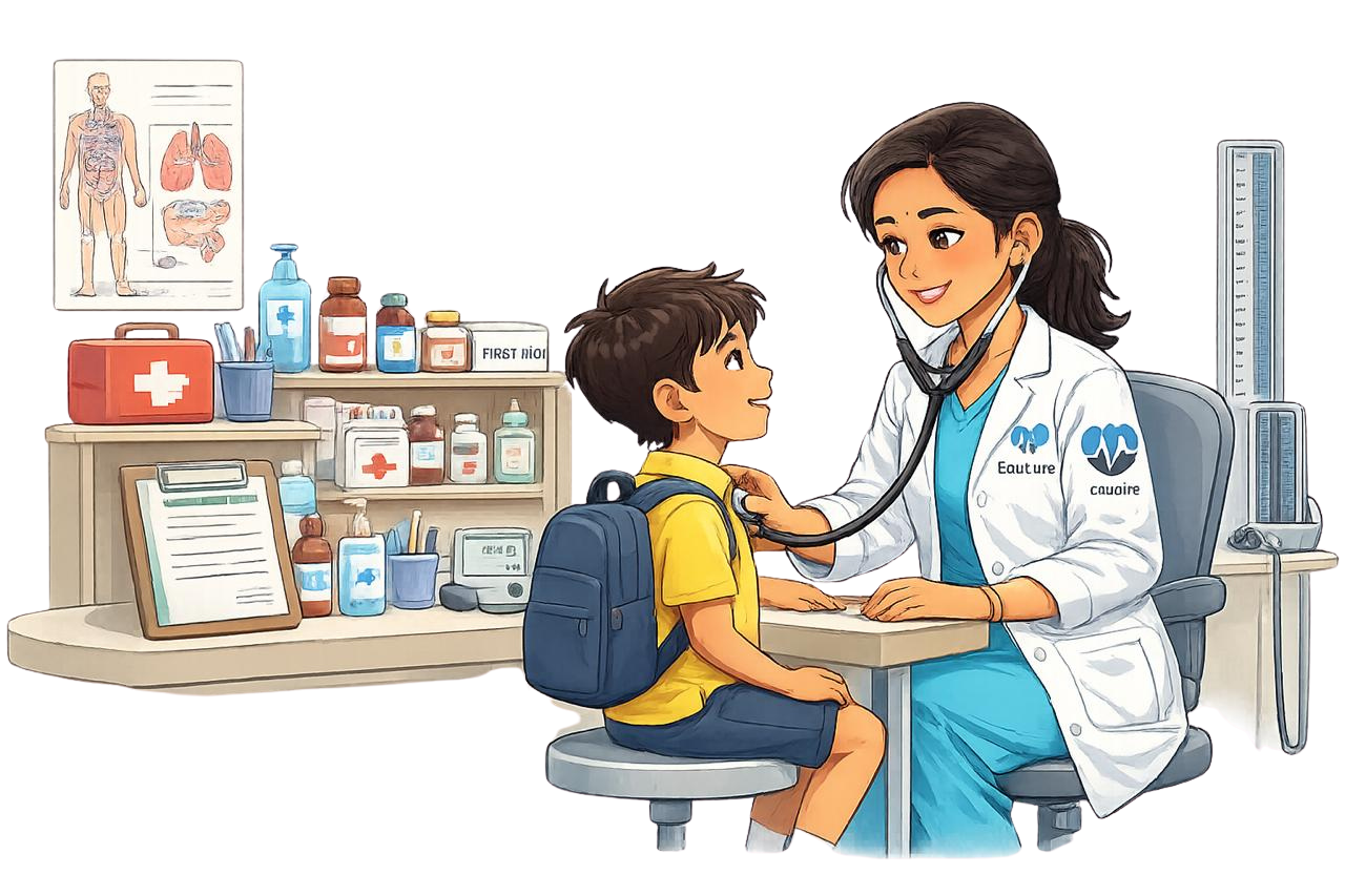 Onsite school infirmary clinic with nurse